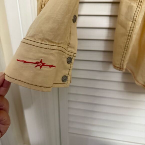 Ryan Michael Pale Yellow Silk Linen Blend Long Sleeve Western Rodeo Shirt - Picture 8 of 14